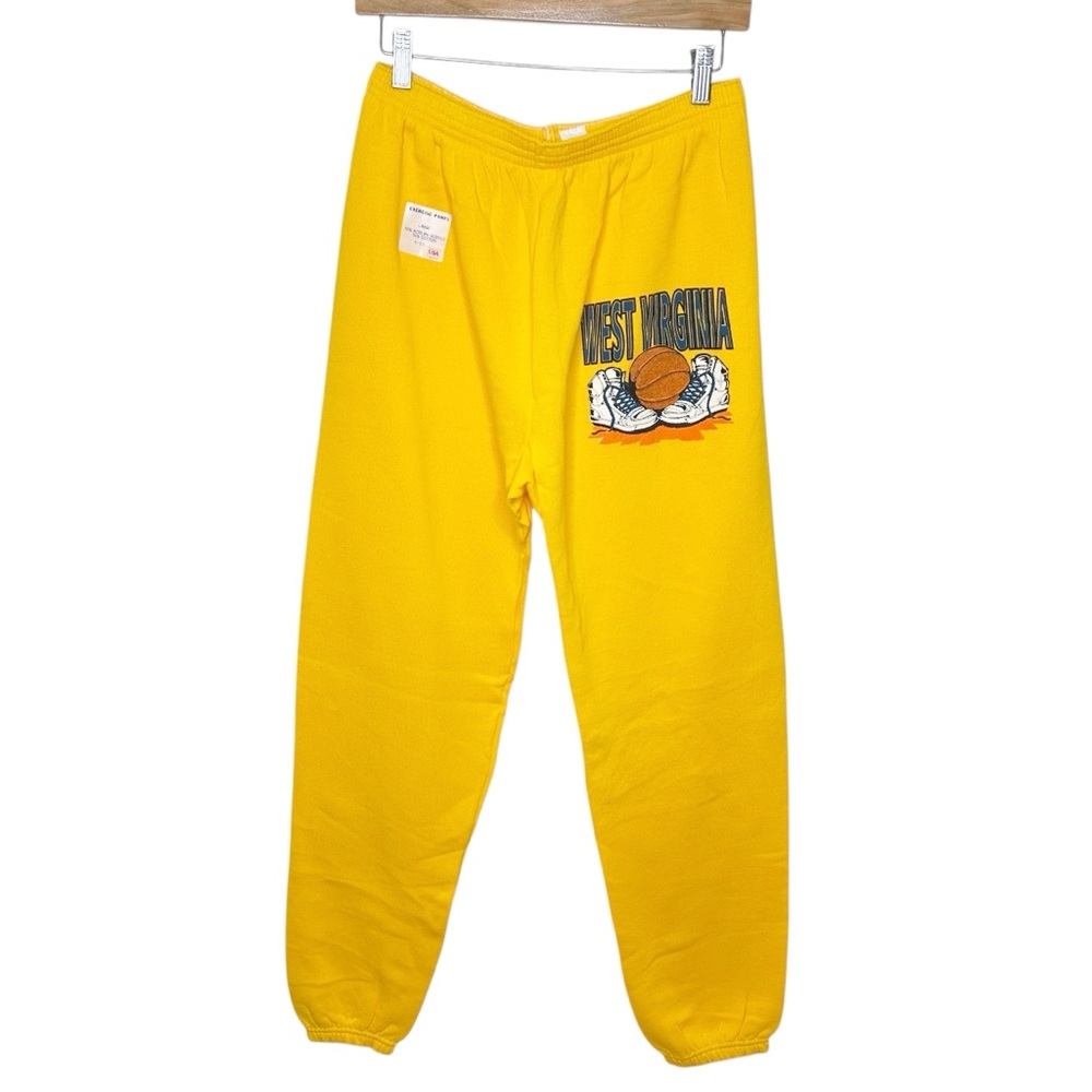 Vintage NOS West Virginia Basketball Yellow Sweatpants Exercise Pants Size Large